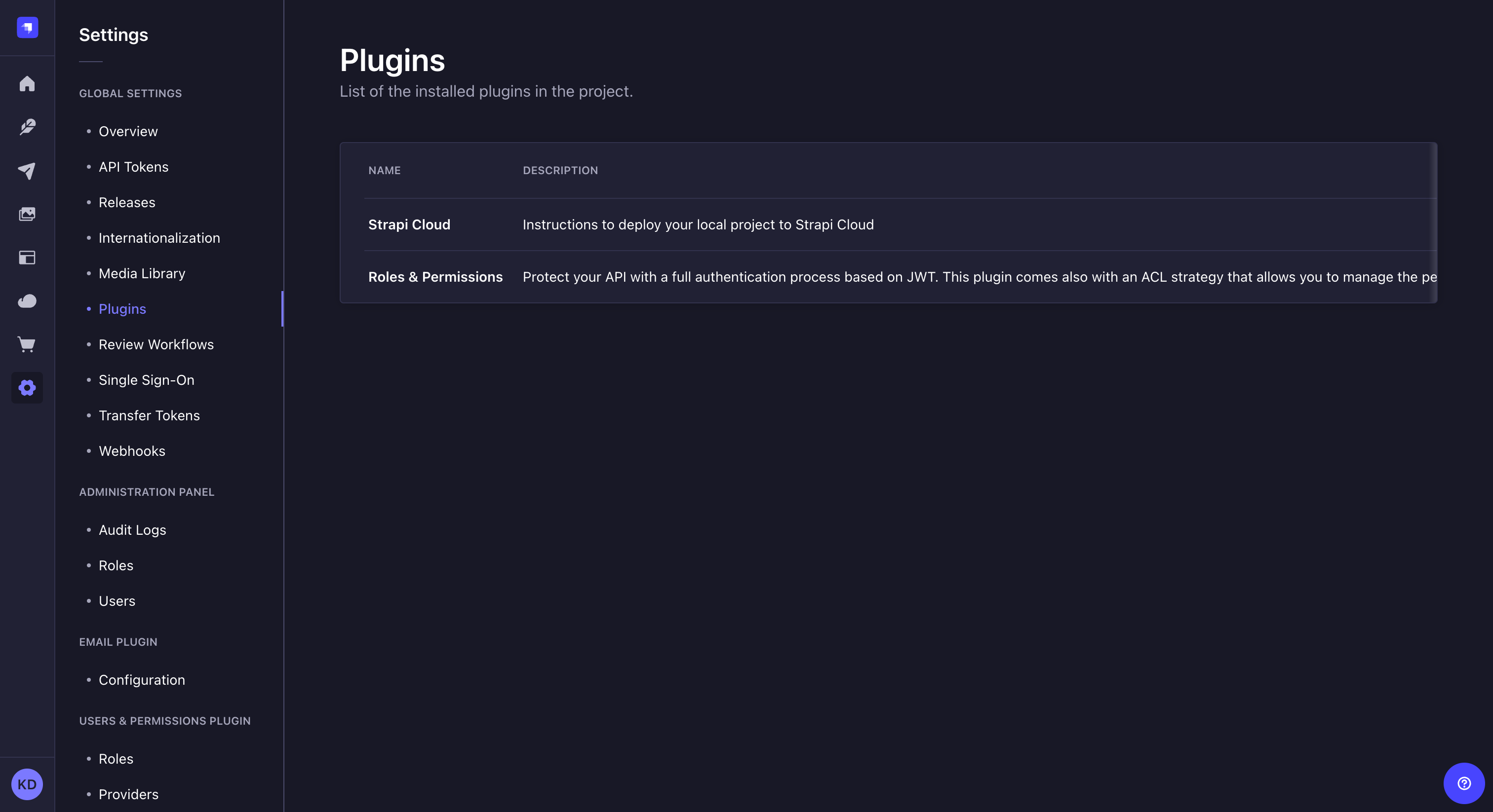 Plugins in Settings section